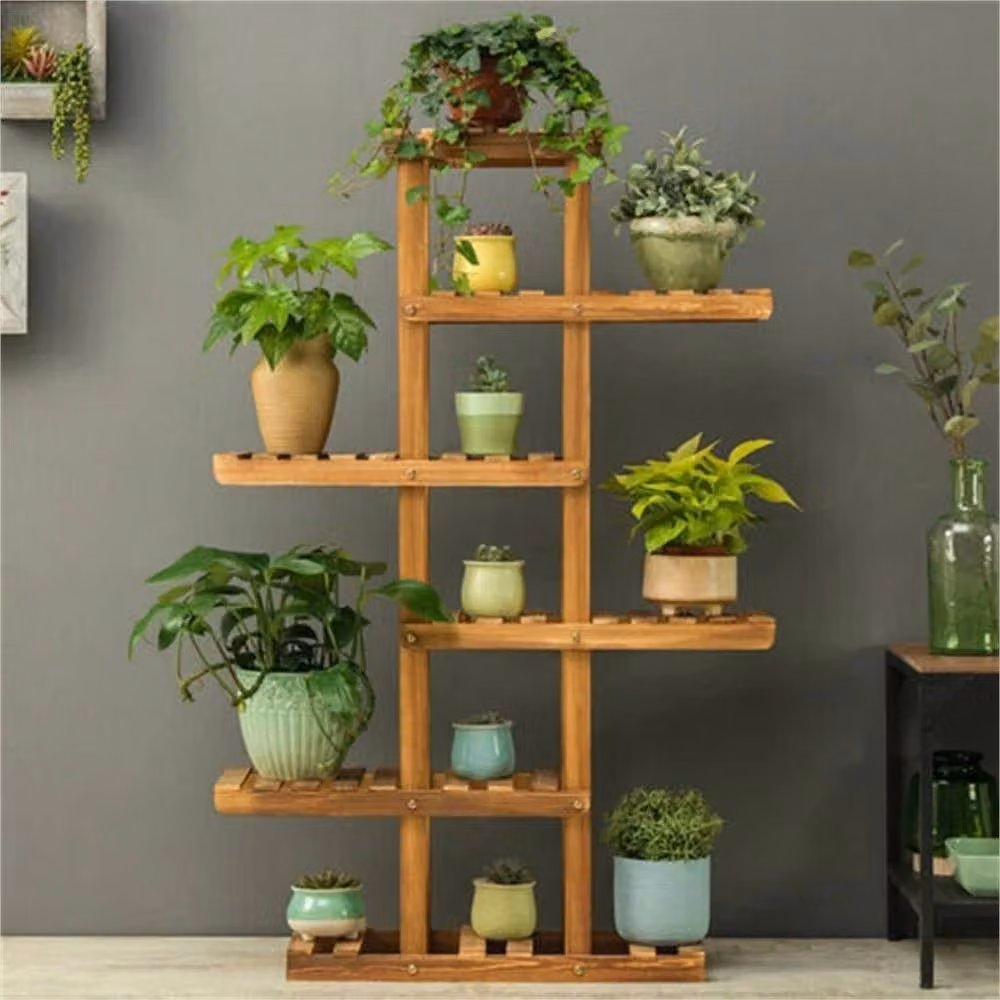 NESTLUNE 6-Tier Wooden Plant Stand in Brown, W/D/H: 100 x 15 x 15 cm – 3