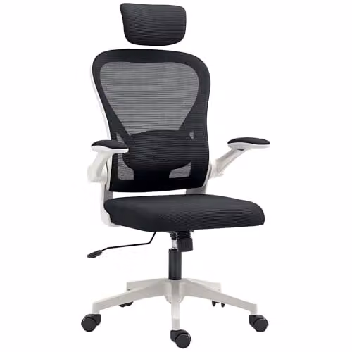 HOMCOM Executive Mesh Office Chair with Headrest and Armrests in Black – 1