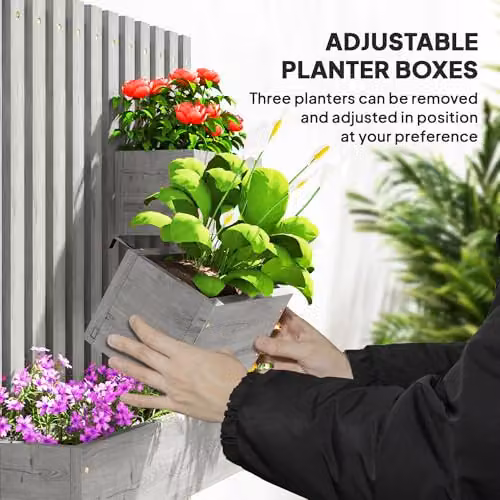 Outsunny Wall-mounted Wooden Garden Planters with Trellis in Grey – 4