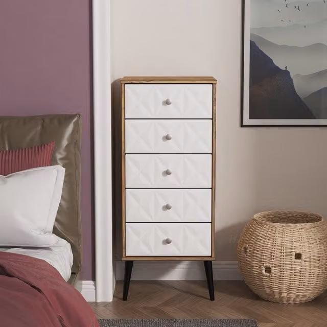 2 U Toledo 5 Drawer Tall Bedside Chest in Dark Brown