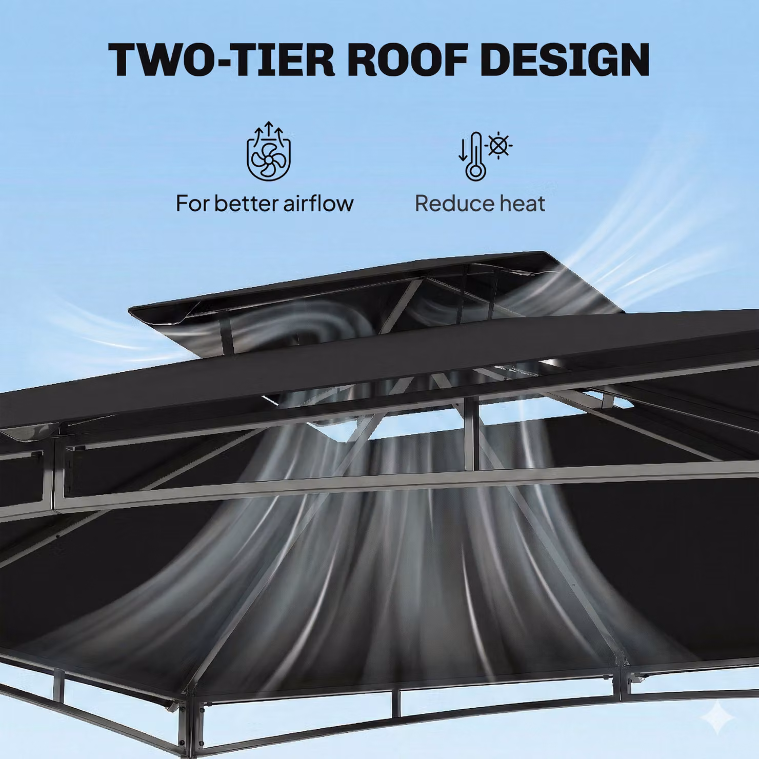 Outsunny Black Garden Gazebo with 2-Tier Hip Roof and Metal Frame, W: 300 cm, D: 300 cm, H: 285 cm – 6