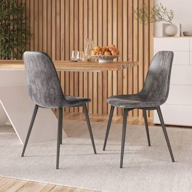 URBNLIVING Set of 6 Modern Grey Faux Leather Dining Chairs with Metal Legs
