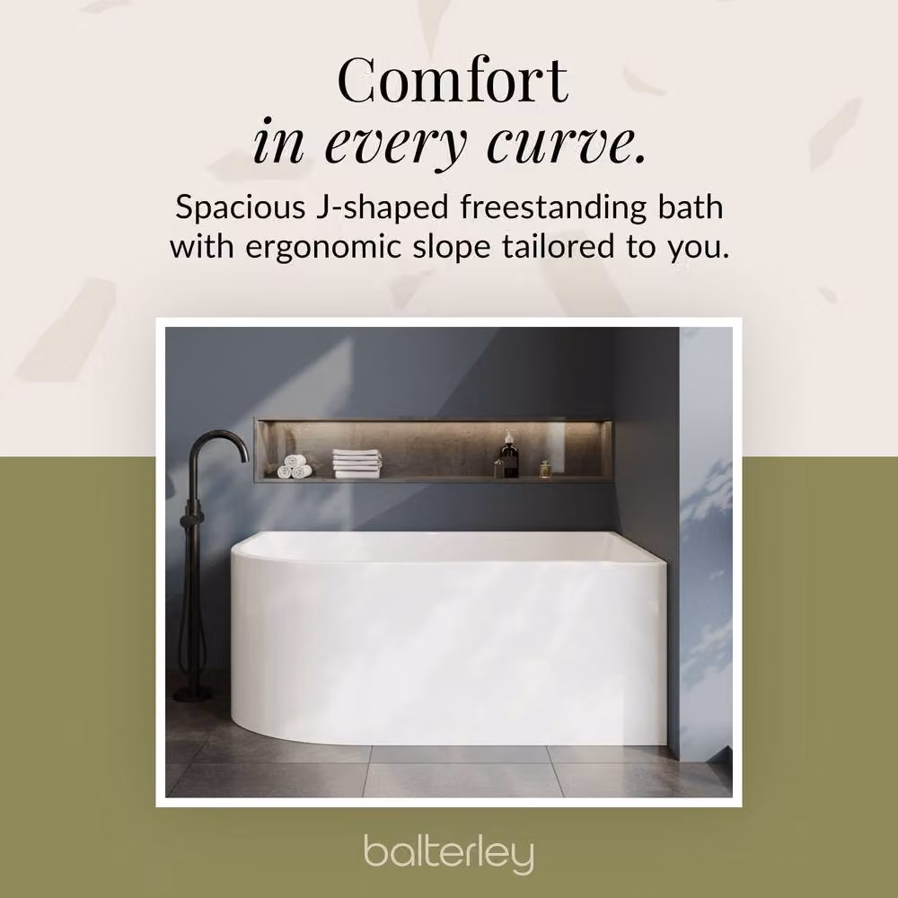 Balterley Right Hand J Shaped Asymmetric Freestanding Acrylic Bath in White W/D/H: 150 x 71 x 59 cm – 3