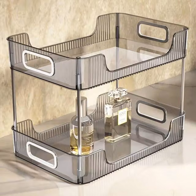 FORGEVIO Transparent Grey Acrylic Cosmetic Storage Box with Handles, Width: 50 cm