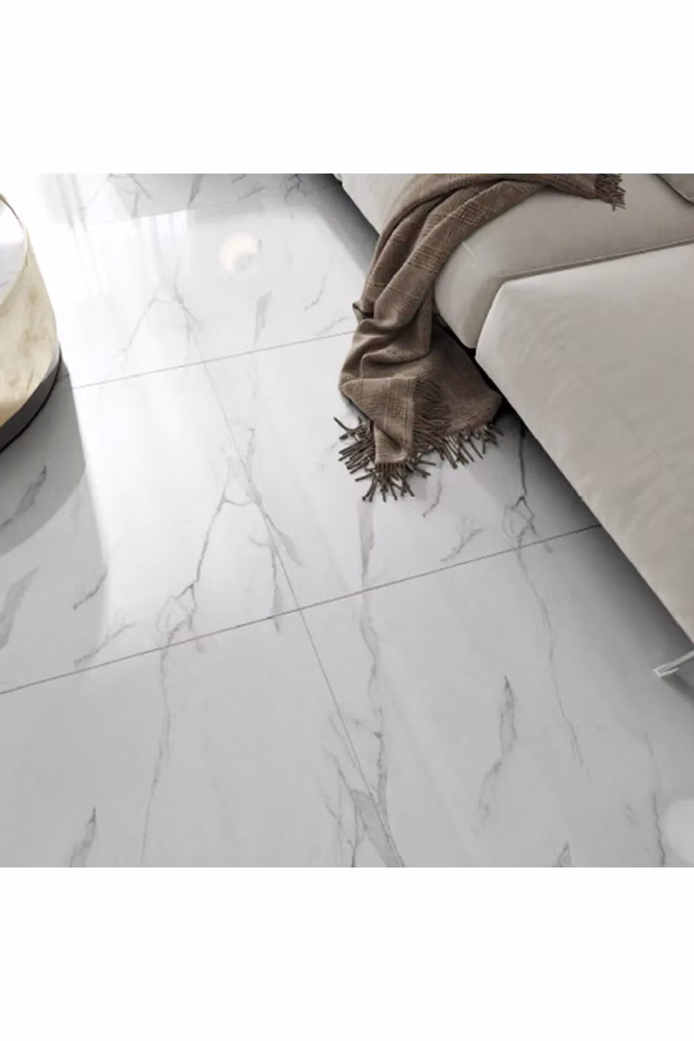 Living and Home 12-Piece Marble Texture Self-Adhesive PVC Flooring Tiles in Beige and White – 2