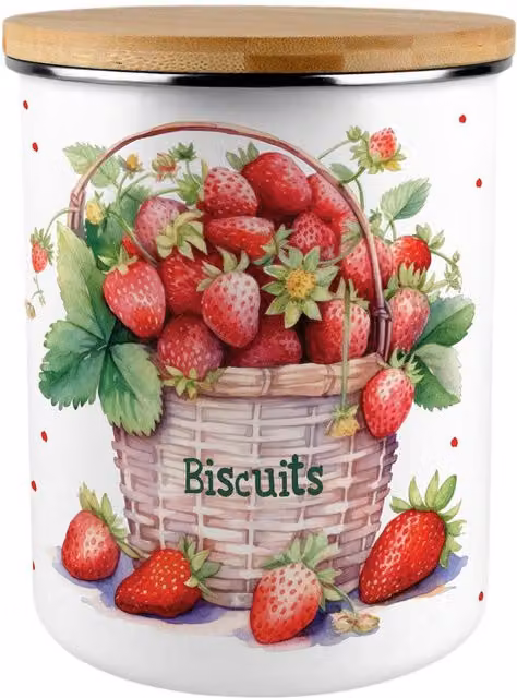 Purely Home Strawberry Basket Extra Large Biscuit Tin in Red and White Enamel Metal