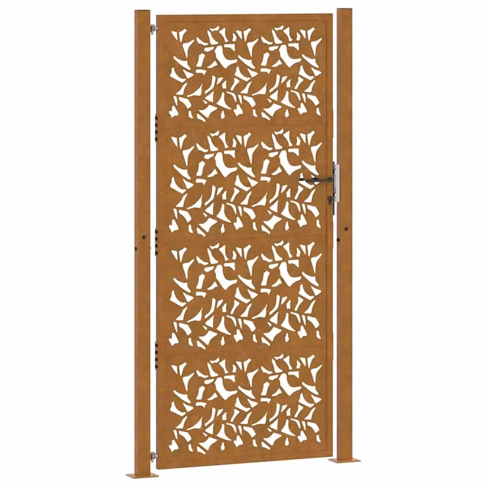 Berkfield Home Beautiful Garden Gate in Brown Weathering Steel with Leaf Design, W: 105 cm, H: 205 cm – 3