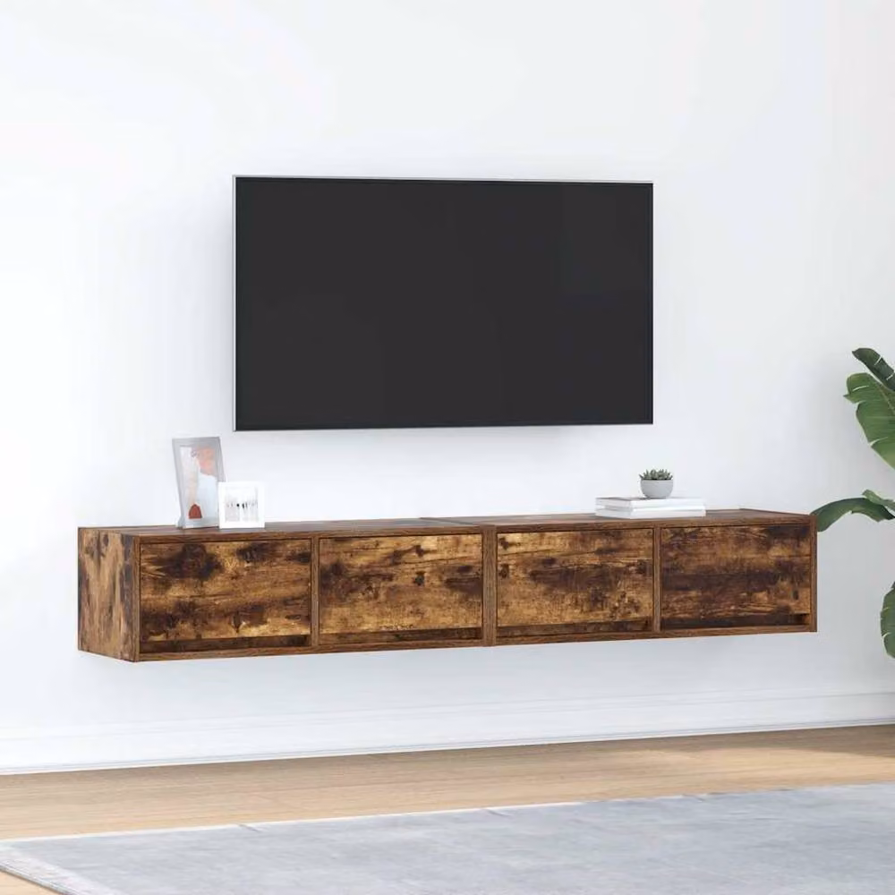 Berkfield Home Set of 2 Smoked Oak TV Cabinets in Brown, W/D/H: 80 x 31 x 25.5 cm – 2