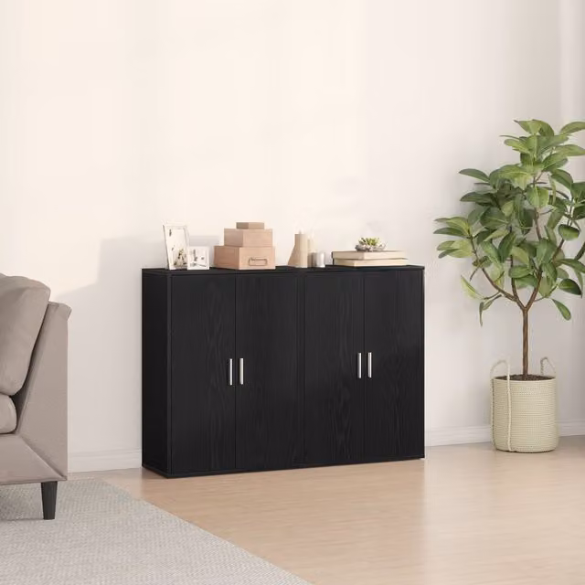 Berkfield Home Set of 2 Black Oak Sideboards in Engineered Wood, W/D/H: 60 x 31 x 84 cm – 1
