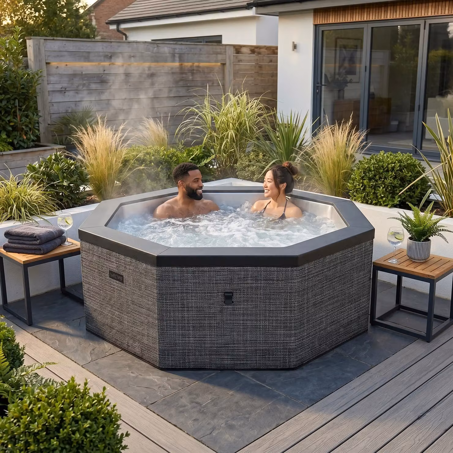 Wave Spas Wave Como 6-Person Inflatable Foam Hot Tub with Integrated Heater and 90 Jets in Dark Grey – 2