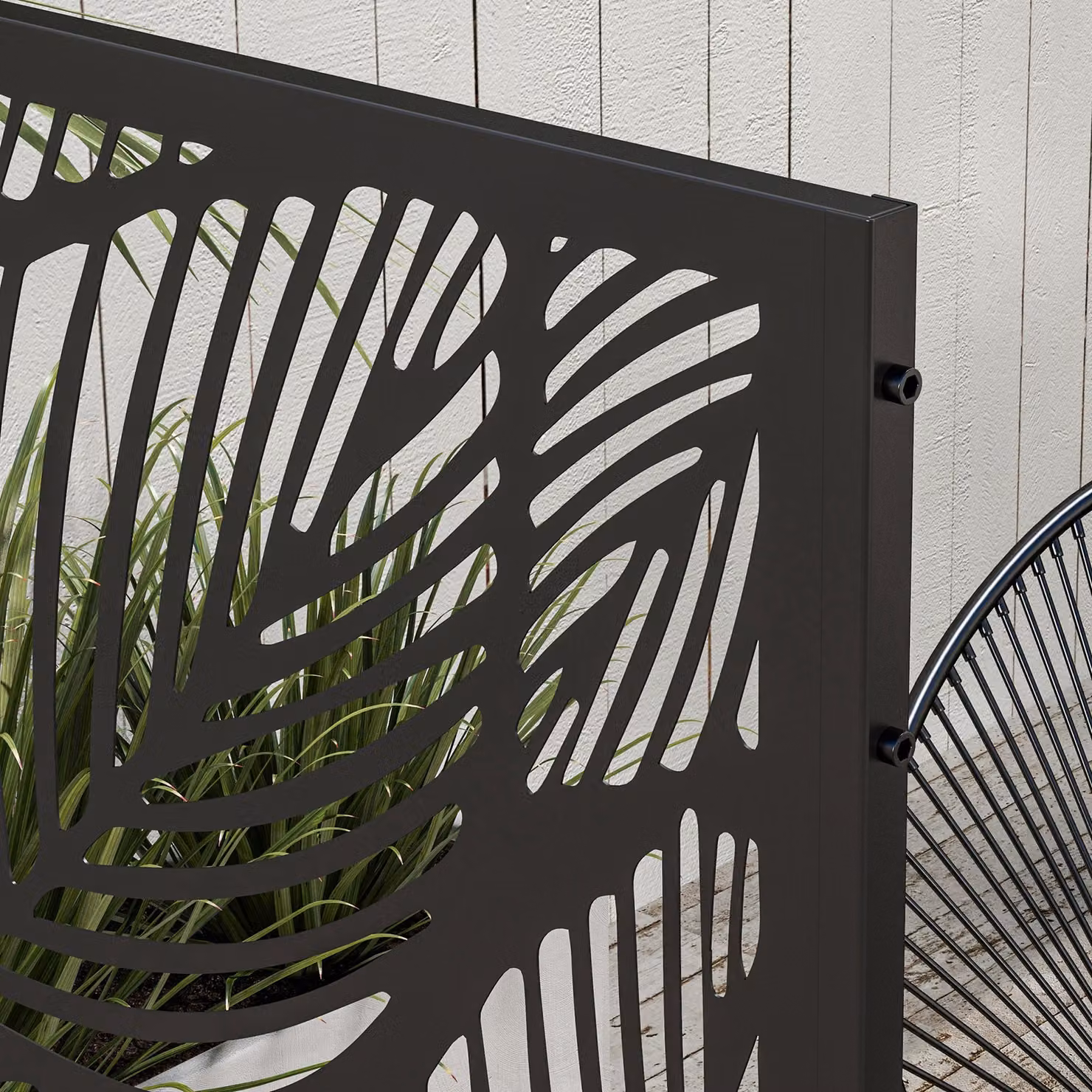 Outsunny Metal Decorative Privacy Screen Outdoor Divider, Black Leaf, H: 198 cm x W: 45 cm – 6