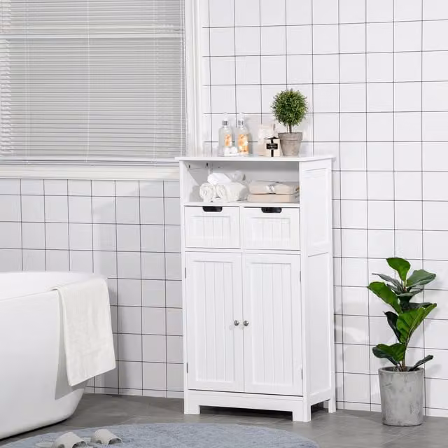 Kleankin Modern White Lacquered MDF Free Standing Bathroom Floor Cabinet Storage Cupboard