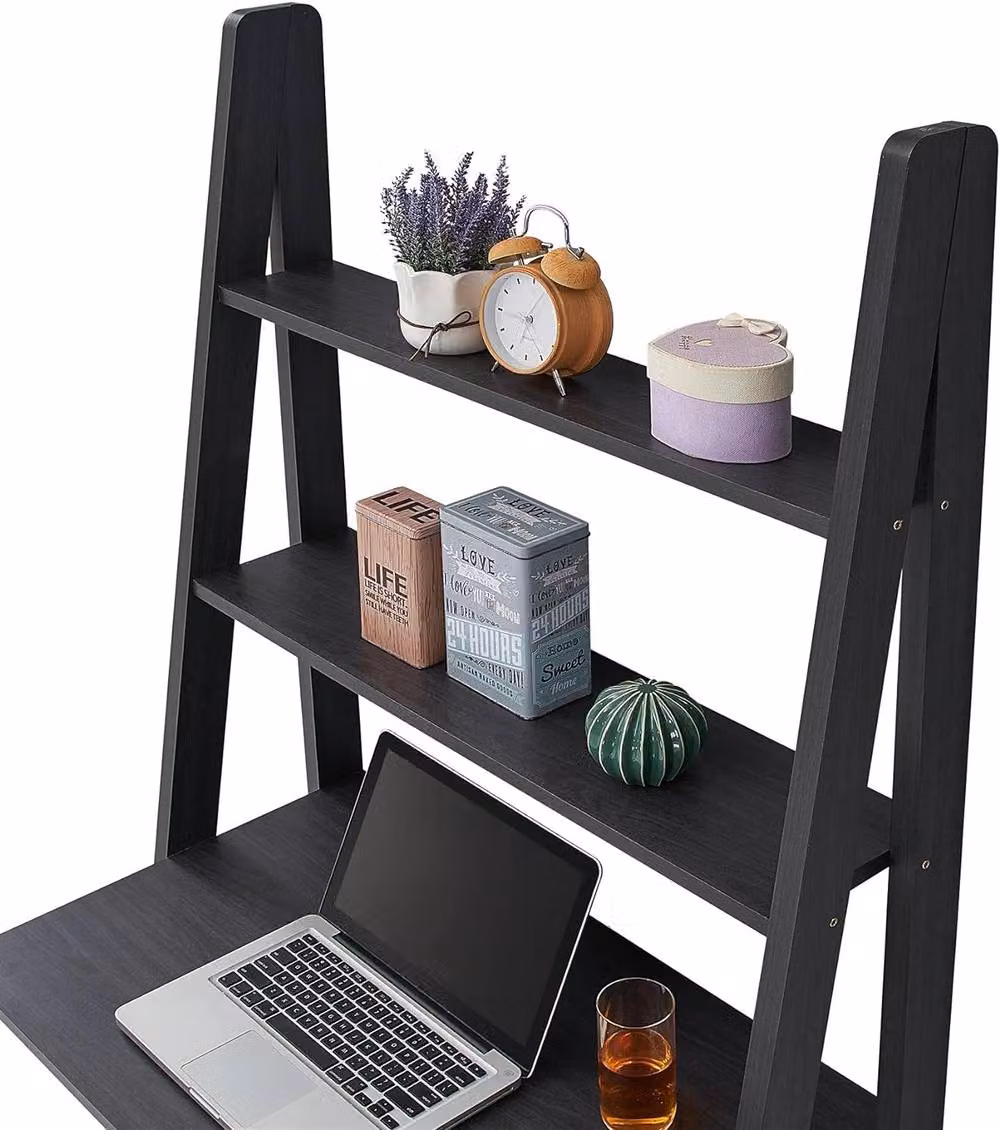 Timber Art Design Riva Tall Ladder Desk Bookcase with 5 Tier Shelves in Black – 3