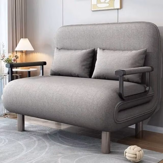 FORGEVIO Grey Fabric Folding Sofa Bed Sleeper with Upholstered Metal Frame – 1