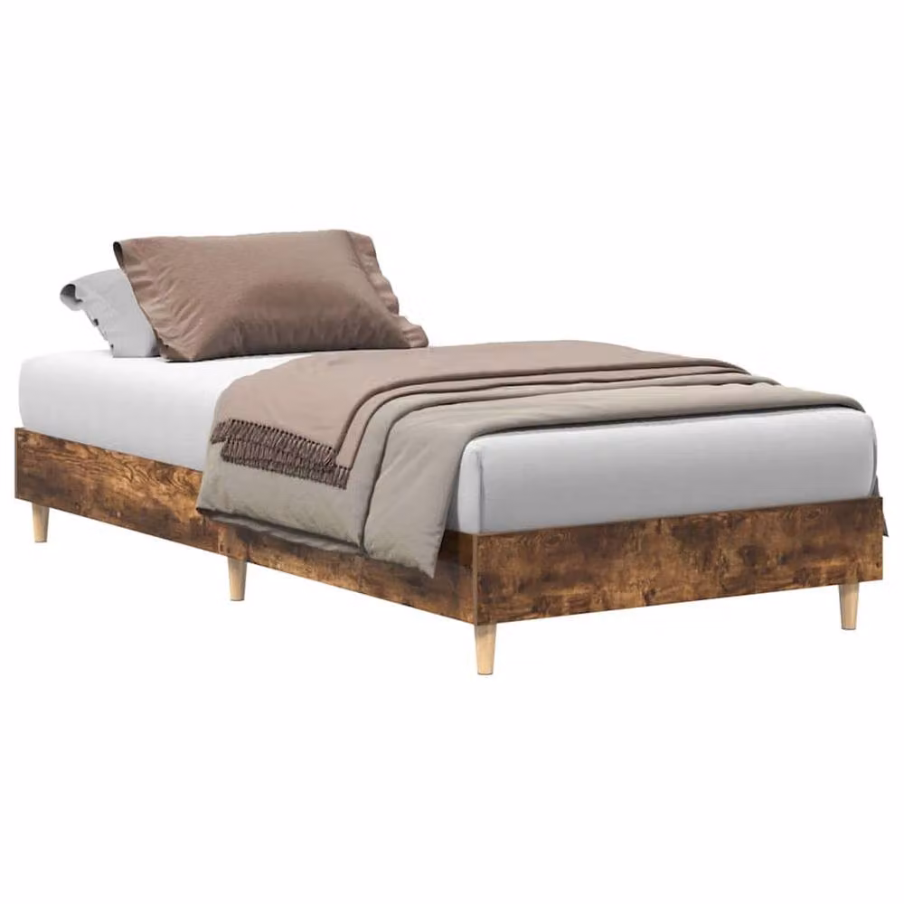 Berkfield Home Small Single Wood Bed Frame in Smoked Oak Brown, W/D/H: 75 x 190 cm – 2