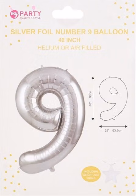 My Party Silver Foil Number 9 Balloon for Birthdays and Anniversaries