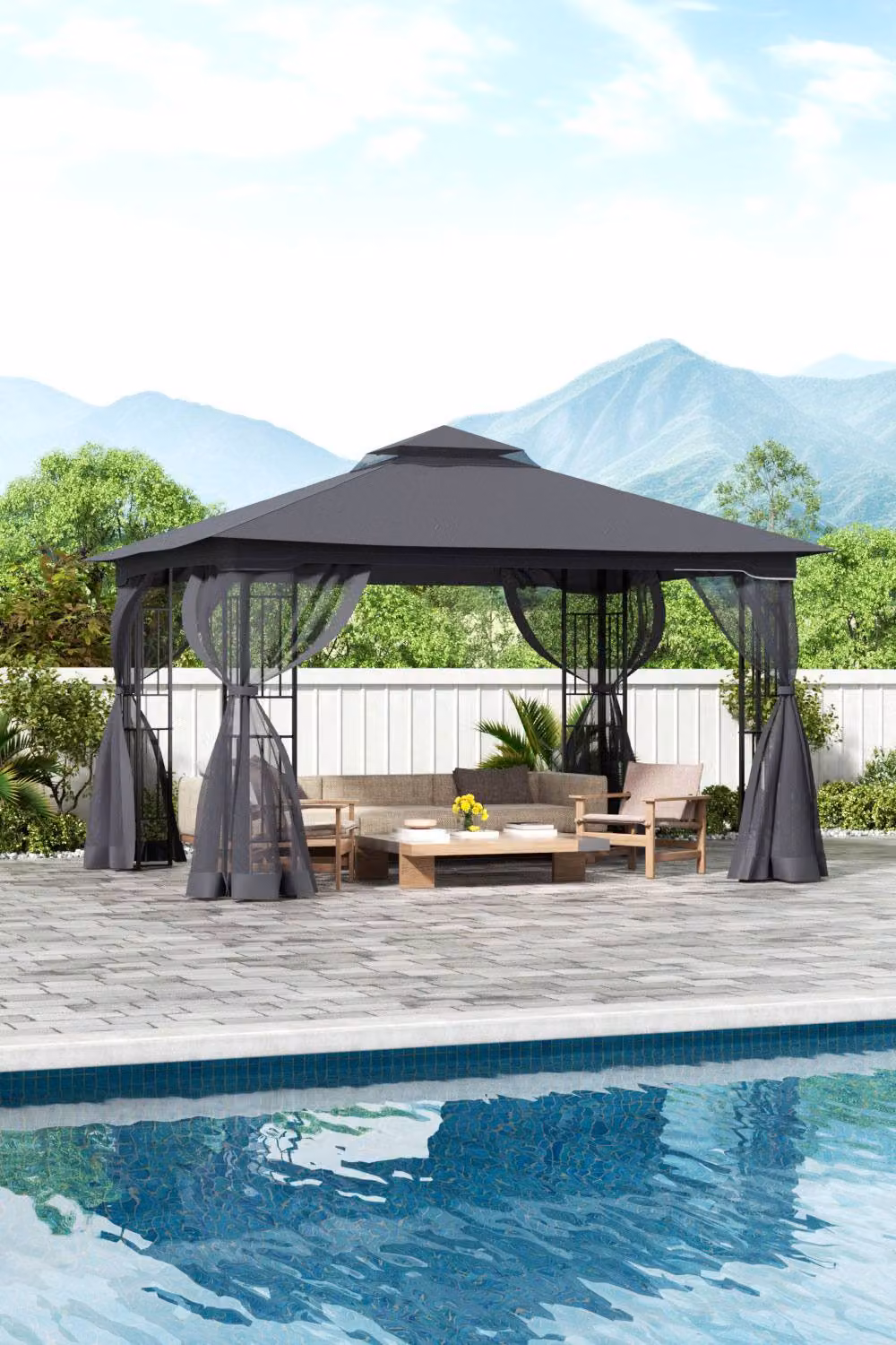 H&O Direct Black Hip Roof Outdoor Garden Shade Canopy Gazebo W: 395 cm, D: 295 cm, H: 280 cm – 2