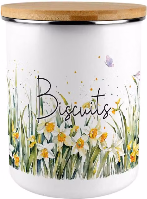Purely Home Spring Daffodils Extra Large Floral Biscuit Tin in Yellow and White