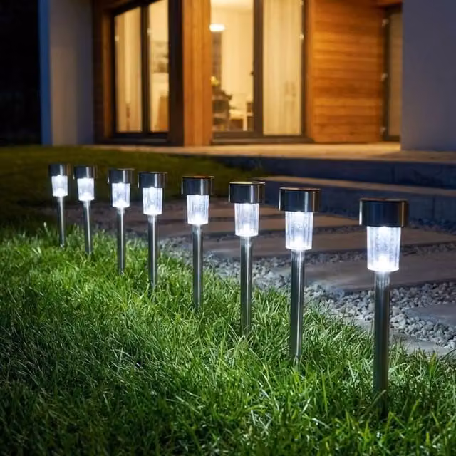 Garden Greatness 10 Pack Solar LED Post Stake Lights in Cool White and Silver