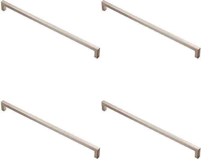 Loops 4x Square Block Bar Pull Handles in Satin Nickel, Silver, Fixing Centres: 320 mm, Depth: 10 mm