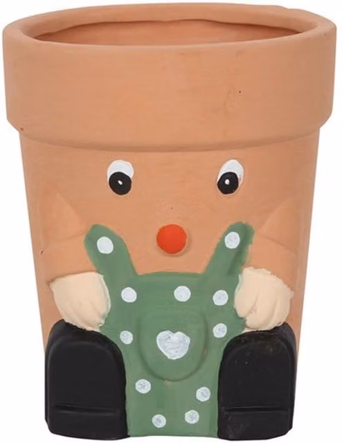 KDMK Dotted Style Ceramic Terracotta Tabletop Plant Pot in Brown and Green