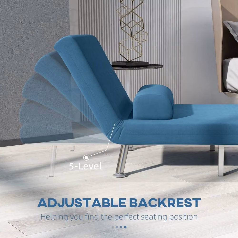 Wyld Haus Ziel Lika Blue Velvet Single Sleeper Chair with Silver Metal Legs – 6