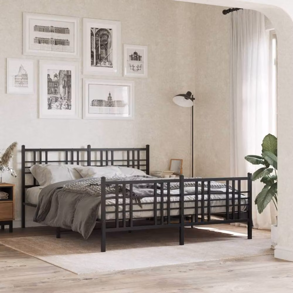 Berkfield Home Metal Bed Frame with Footboard, Black, 150 x 200 cm – 2
