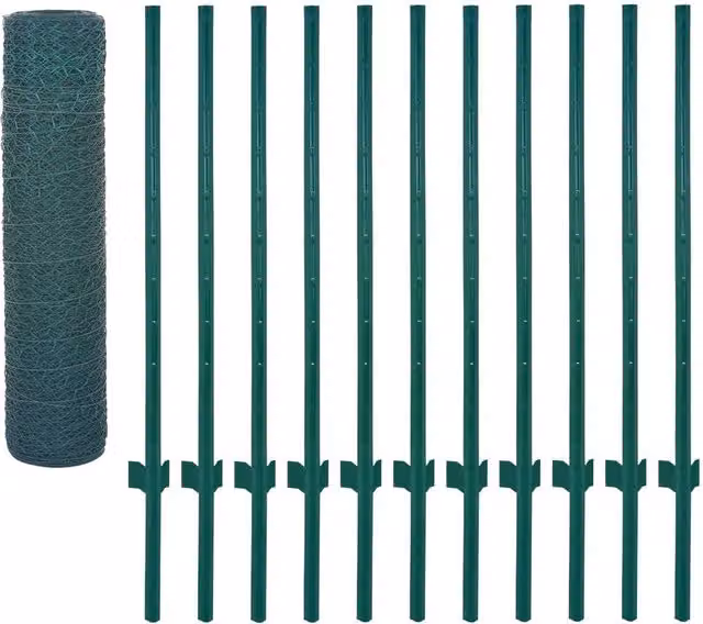 Berkfield Home Green PVC-Coated Steel Decorative Wire Mesh Fence with Posts, W: 25 m, H: 1.2 m – 1