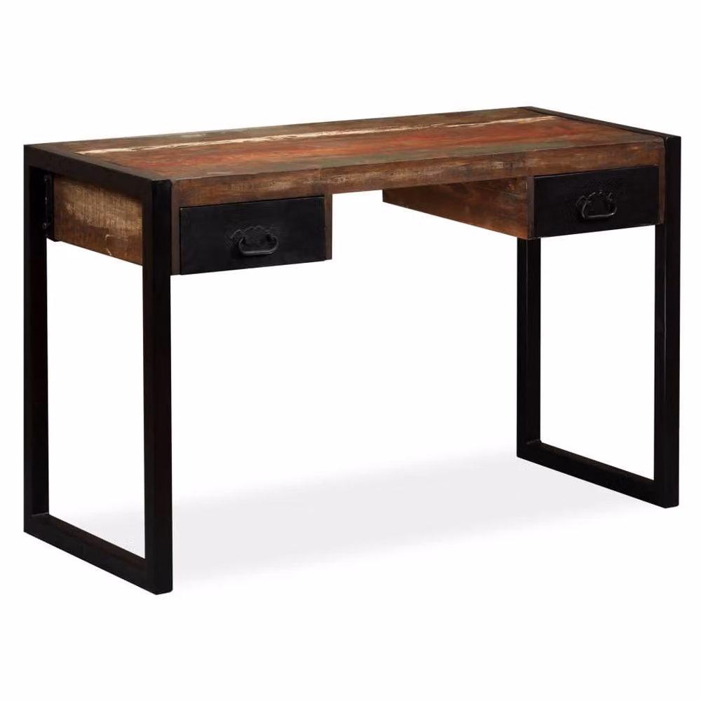 Berkfield Home Beautiful Writing Desk in Brown Reclaimed Wood with 2 Drawers W/D/H: 120 x 50 x 76 cm – 2