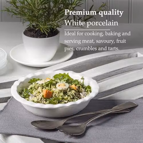 WM Bartleet & Sons 1750 White Porcelain Round Pie Dish with Crinkle Rim, Diameter: 20 cm – 4