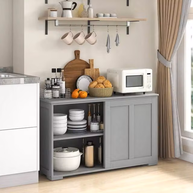 VOGREX Modern Freestanding Floor Storage Cabinet with Internal Shelves in Matt Grey