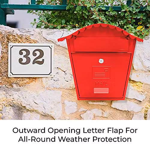 GardenKraft Wall-Mounted Lockable Letterbox in Red, Galvanised Steel – 3