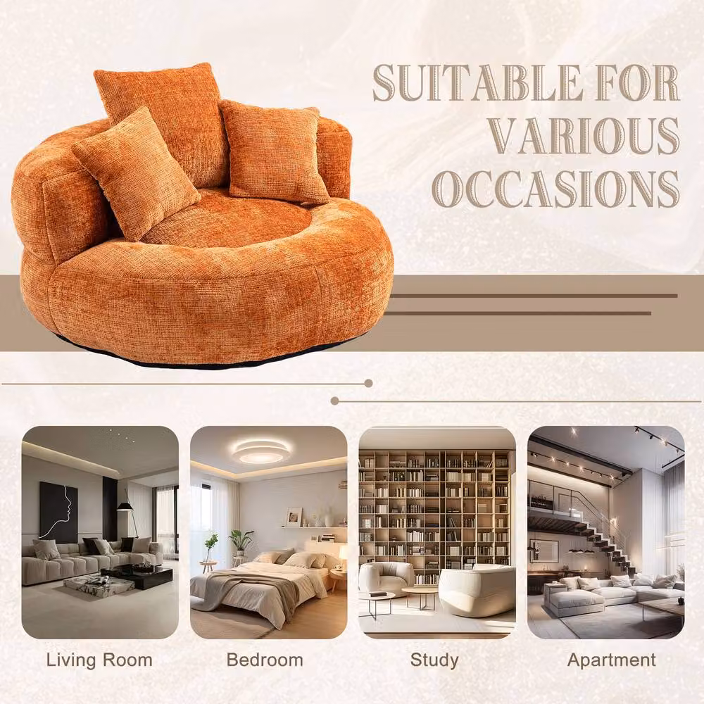 Matteo Orange Chenille Memory Foam Bean Bag Lounger – 4
