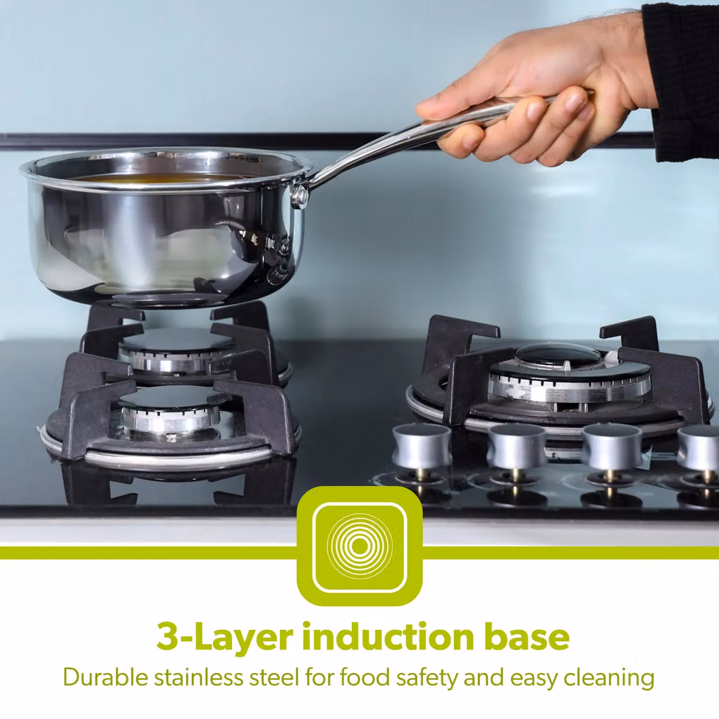 Royalford Silver Stainless Steel Tri-Ply Induction Safe Saucepan with Lid, Diameter: 20 cm – 2