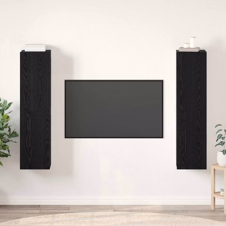 Berkfield Home 4-Piece TV Cabinet in Black Oak, W/D/H: 60 x 30.5 x 30 cm