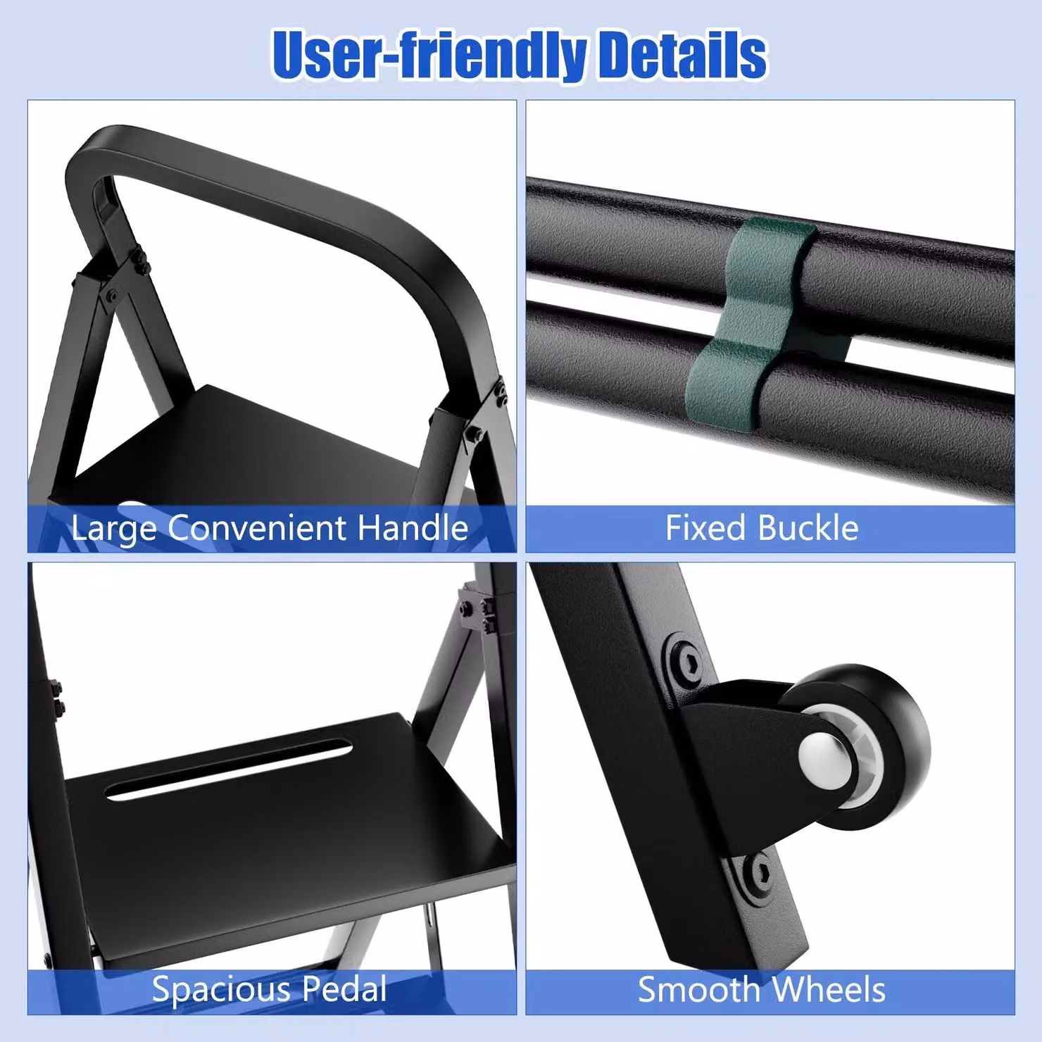 Costway 2-in-1 Foldable 3-Step Ladder and Heavy-duty Utility Hand Truck in Black – 5