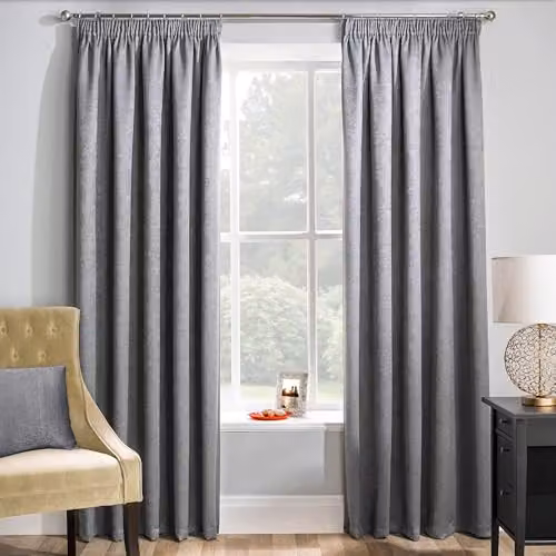 Enhanced Living Thermal Noise Reducing Dim Out Curtains in Grey and Silver, W: 117 cm, H: 183 cm – 1