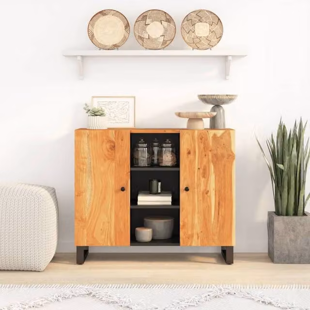 Berkfield Home Acacia Wood Sideboard with 2 Doors in Brown, W/D/H: 90 x 33 x 75 cm