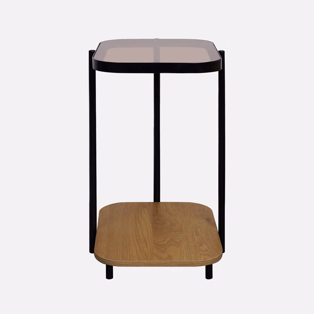 sweeek Vintage Black Metal Side Tables with Light Brown Glass Tops, W/D/H: 37.0 x 60.0 x 48.5 cm – 2
