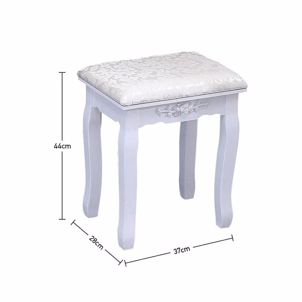 PAWNORA Beige Floral Fabric Upholstered Dressing Table Vanity Stool – 2