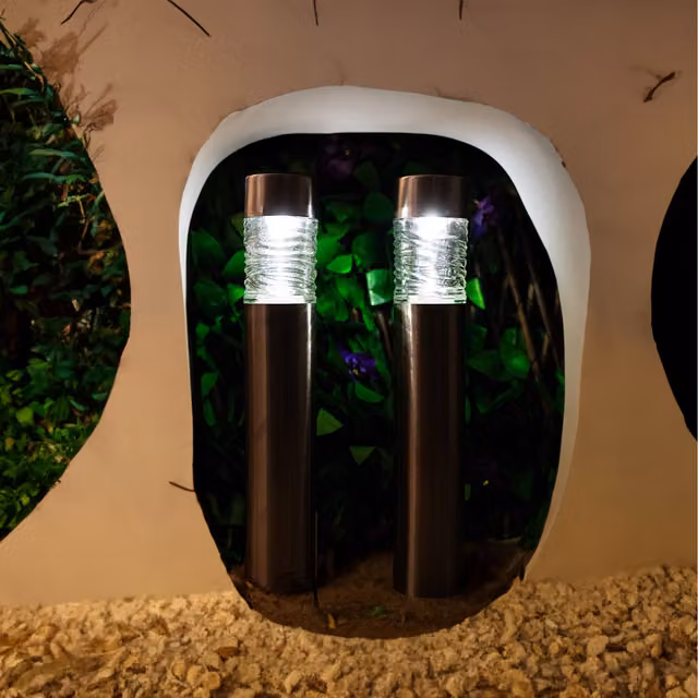 Garden Mile Solar Bollard Stake Light in Silver and Grey with Dusk Sensor