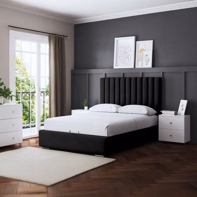 DS Living Evangeline Upholstered Panel Bed in Black, W/D/H: 120 x 200 cm