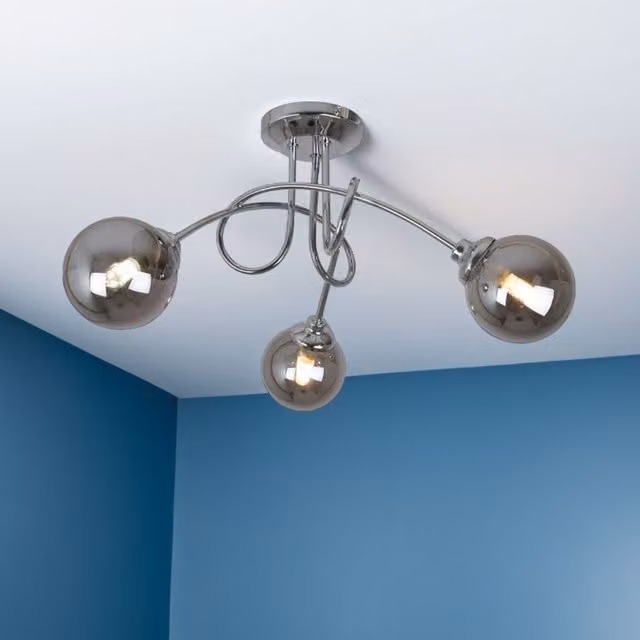 Pagazzi Bungo 3 Light Semi Flush Ceiling Light in Polished Chrome and Smoked Grey Glass – 1
