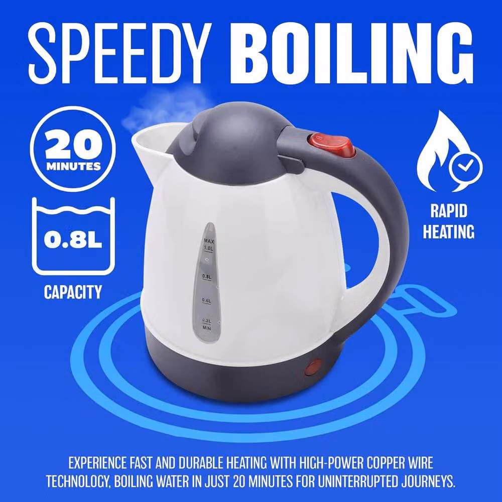 BARGAINS-GALORE 24v Electric Travel Kettle in White and Multicolour for Camping, Caravans and Hiking – 3