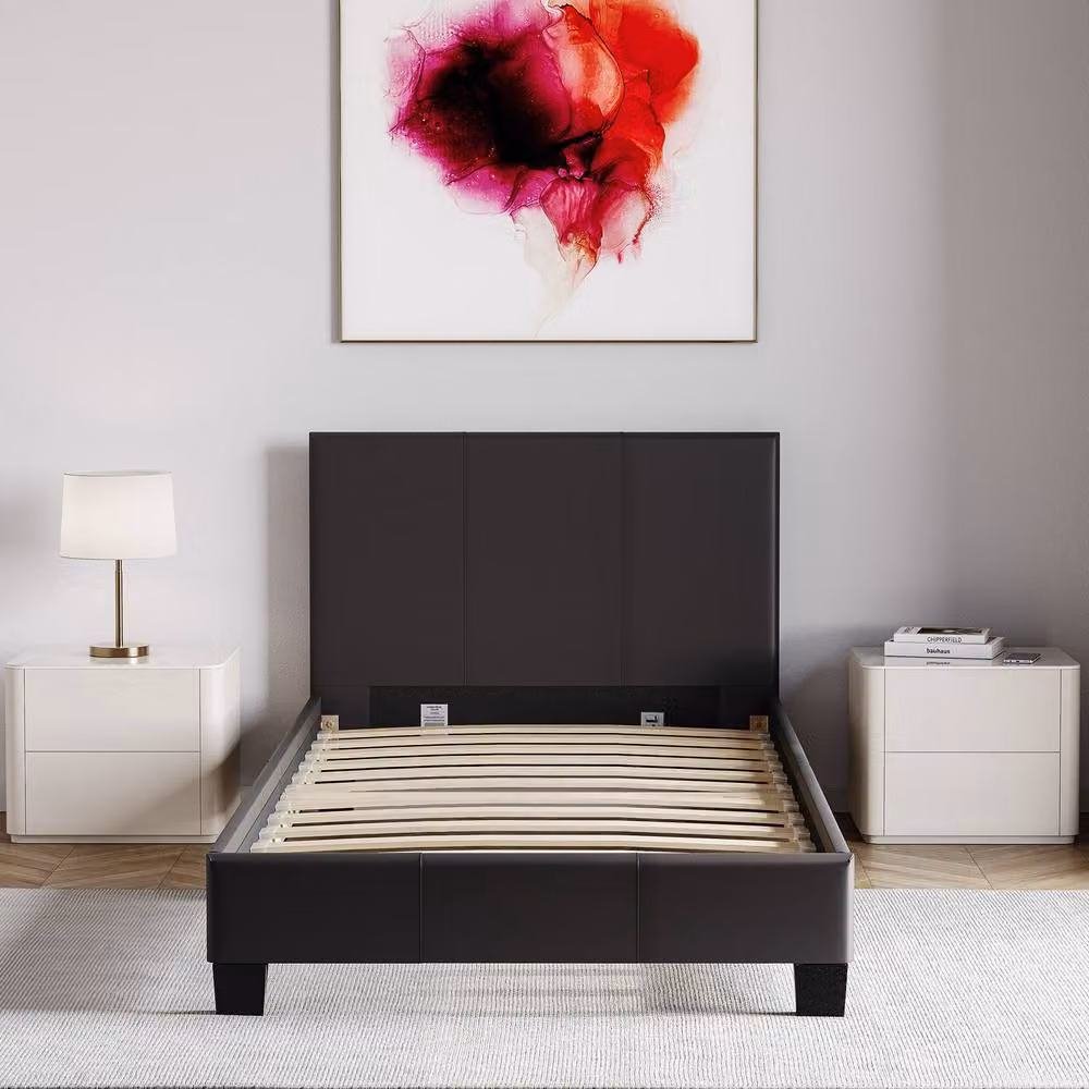 HD Designs Lisbon Single Faux Leather Upholstered Bed Frame with Storage in Black, W/D/H: 90 x 200 cm – 7