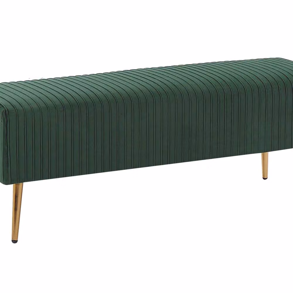 Wyld and Coco Green Velvet Bench with Gold Metal Legs W: 118 cm, D: 40 cm – 2