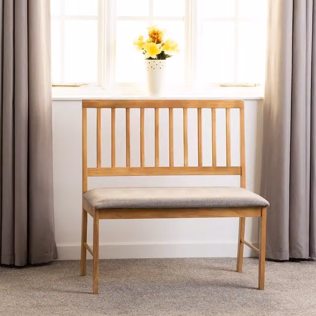 Seconique Austin Dining Bench in Oak Effect with Grey Fabric