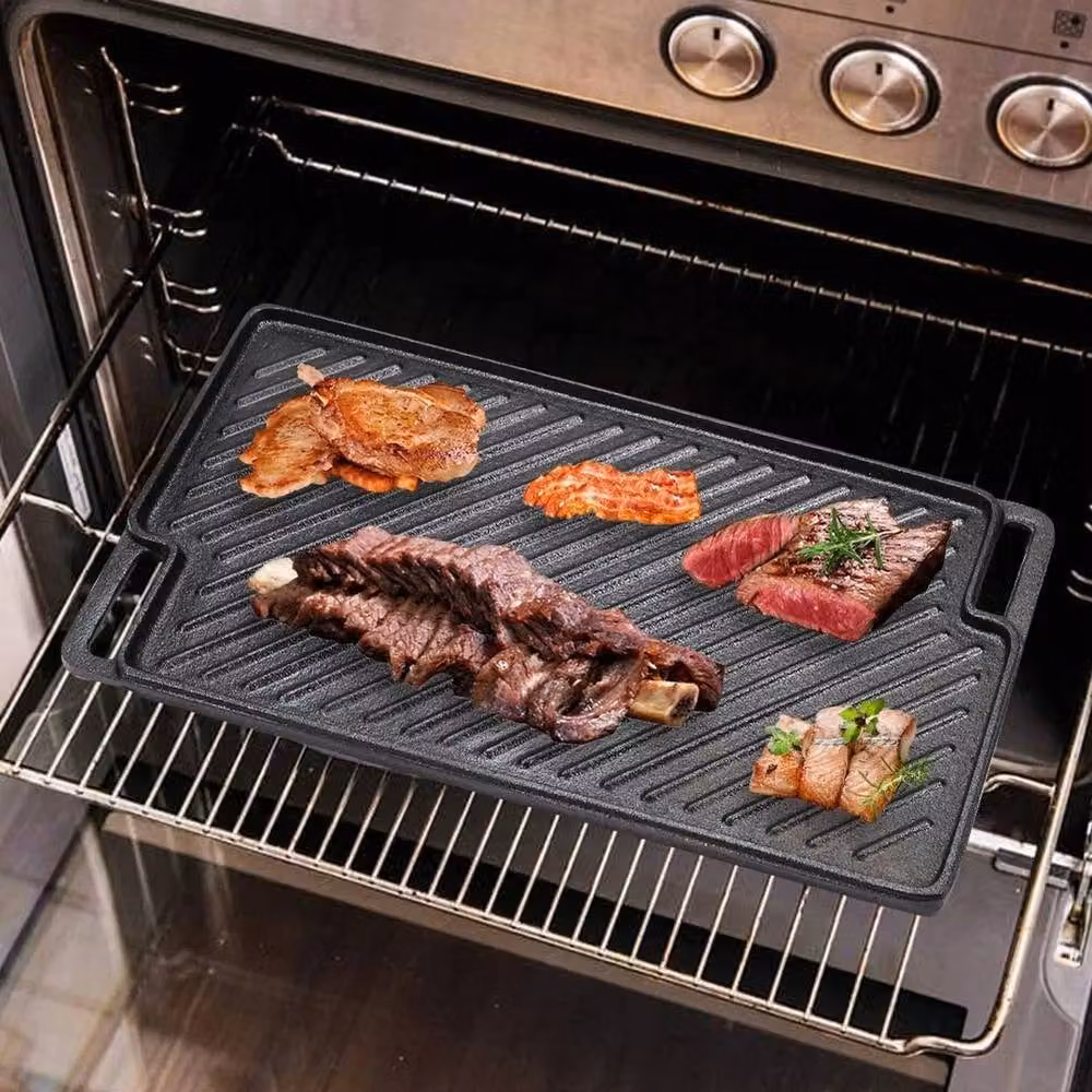 EONLION Uncoated Cast Iron Griddle Plate Fry Pan Grill, Black, Width: 100 cm – 4