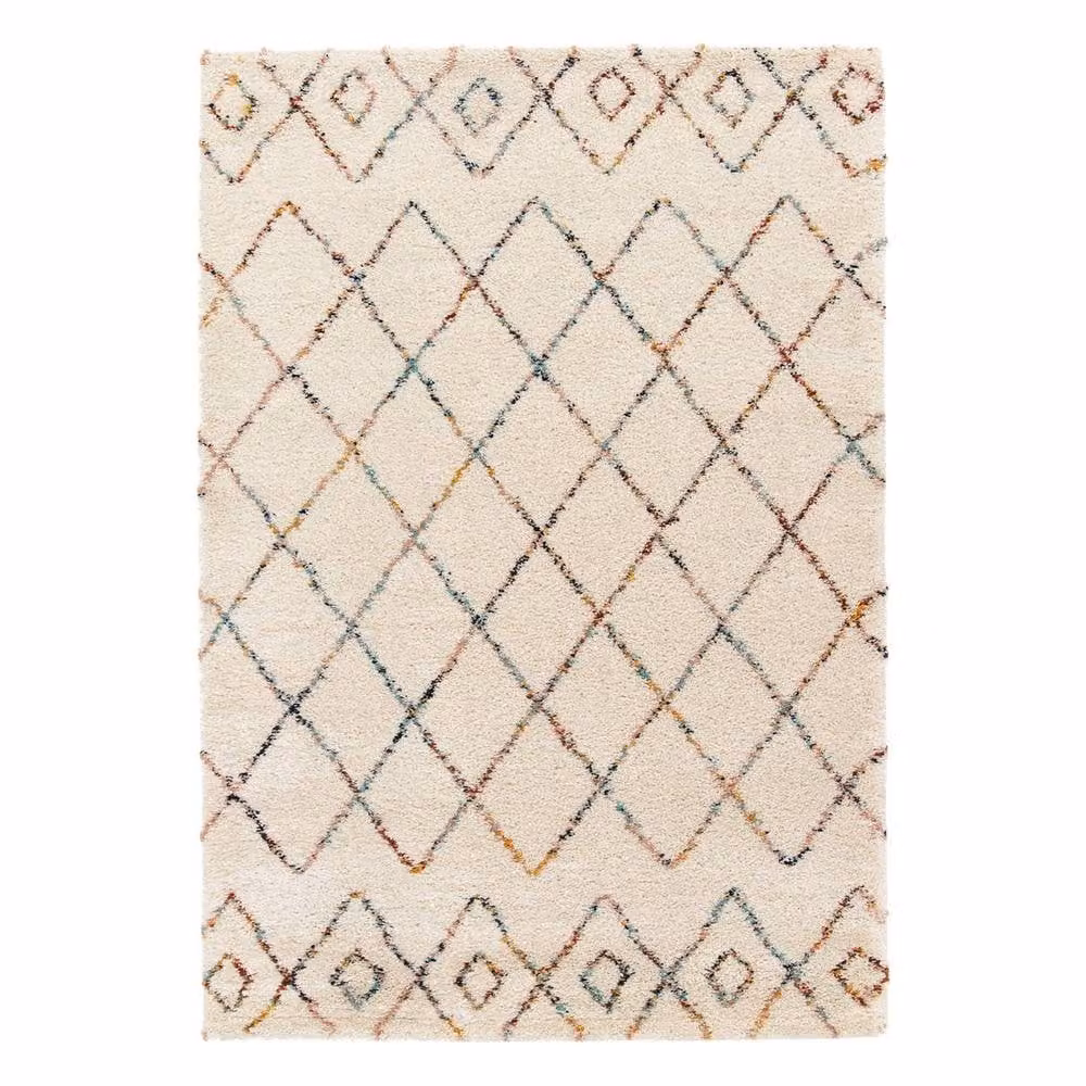 sweeek Geometric Boho Shaggy Interior Rug in Beige and Multicolour, W: 160 cm, L: 230 cm – 2