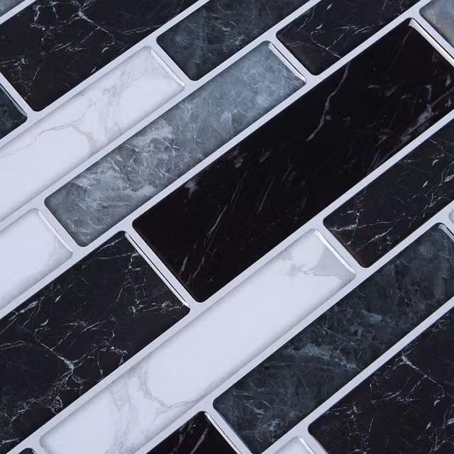 Livingandhome 10-Piece Set of Adhesive Marble Effect Tile Stickers in Multicolour and Grey